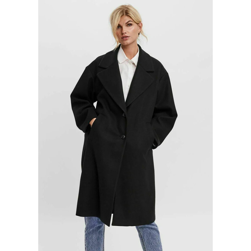 Vero Moda Women's Classic Wool Blend 2 Button Coat In Black Size M Relaxed Fit